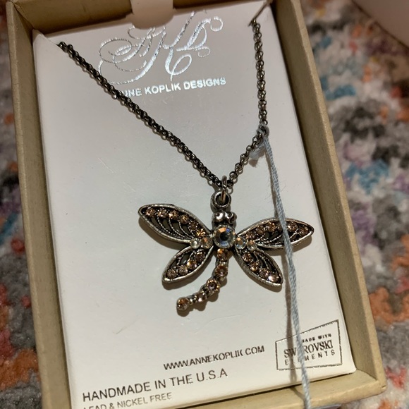 NEW ANNE KOPLIK Pink DRAGONFLY 16" NECKLACE SWAROVSKI CRYSTALS  *NIB - Picture 9 of 10